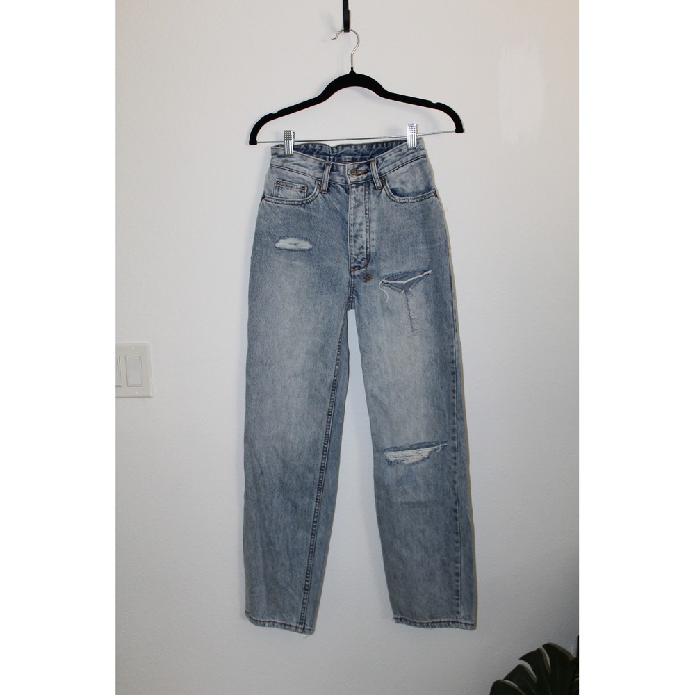 Ksubi Women's Chlo Wasted Distressed Straight Leg Jeans Light Wash Blue 24 NWT